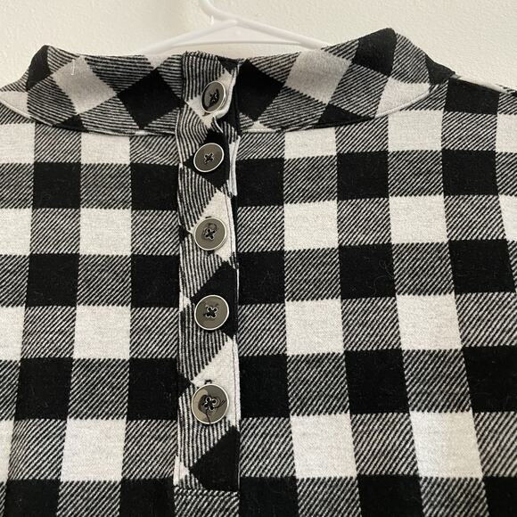 Talbots Dress Women L Black Gingham Plaid Sheath Midi Knit Mock Neck Long Sleeve - Picture 5 of 9